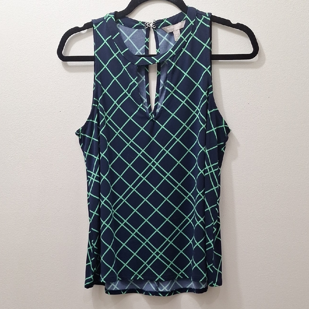 Banana Republic Navy and Green Grid Tank Top Size XS